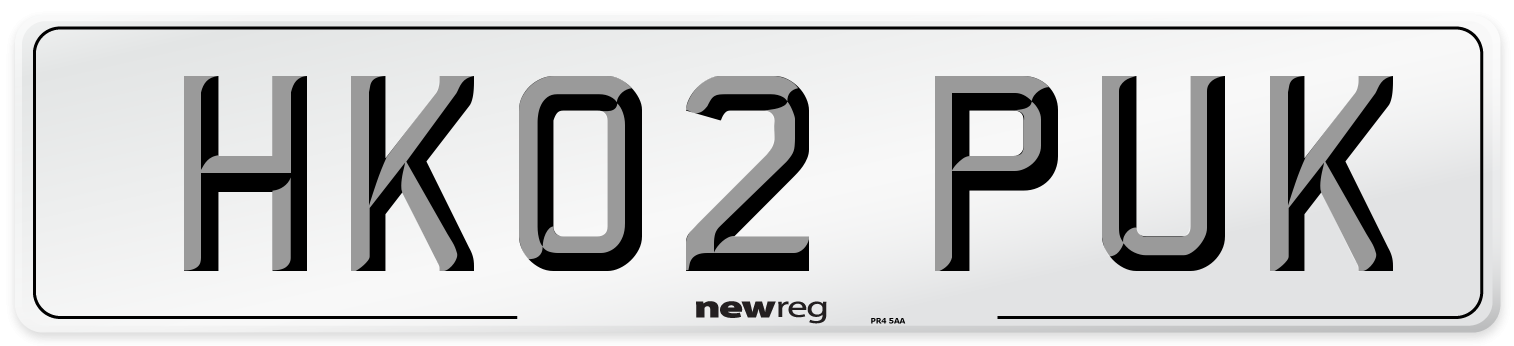 HK02 PUK Number Plate from New Reg